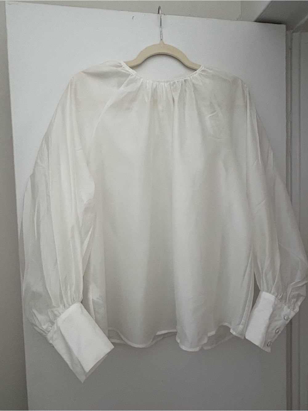 Punto Blanco Sheer Blouse - White - Size Small - Gathered Neckline, Button Cuffs